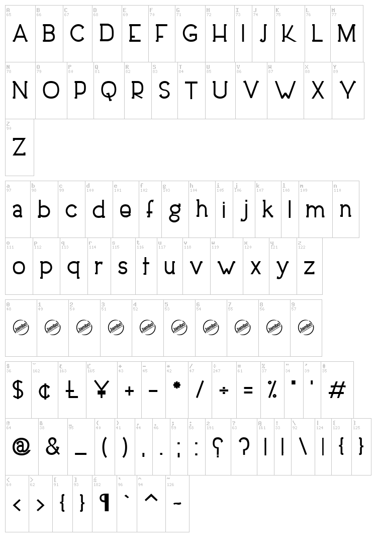 Downtown Elegance font map